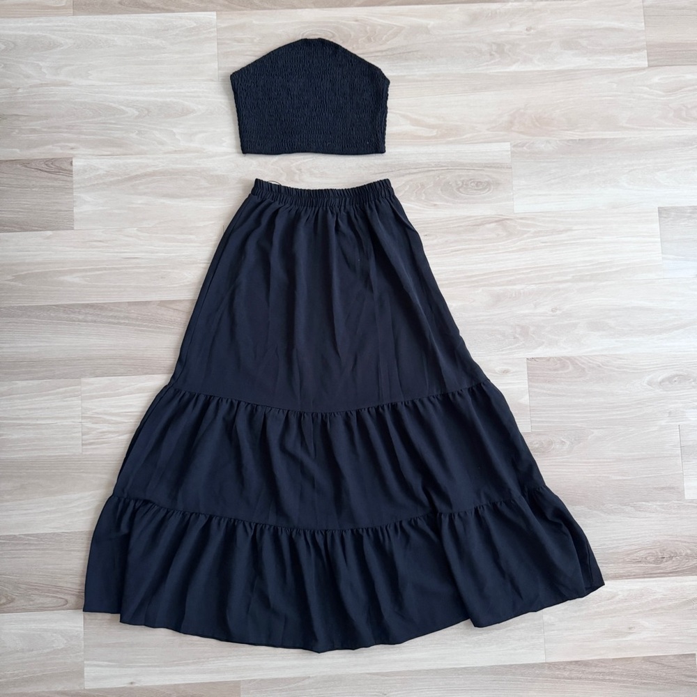 SHEIN Black Top and A Line Skirt Set